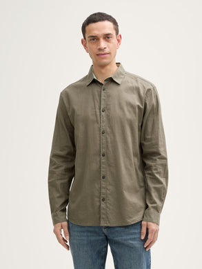 Tom Tailor | Relaxed Cotton Linen Shirt LS | Moss Green