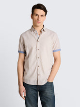 Load image into Gallery viewer, Tom Tailor | Regular fit short-sleeved shirt with linen blend | Cashew beige chambray