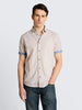 Tom Tailor | Regular fit short-sleeved shirt with linen blend | Cashew beige chambray