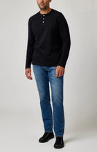 Load image into Gallery viewer, Stone Rose Slub Pique Ls Henley | Black