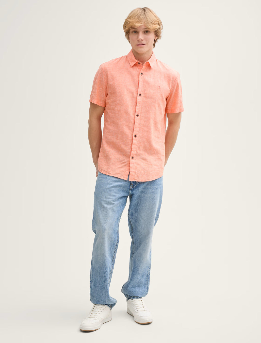 TOM TAILOR | BASIC COTTON LINEN SS | ORANGE CHAMBRAY