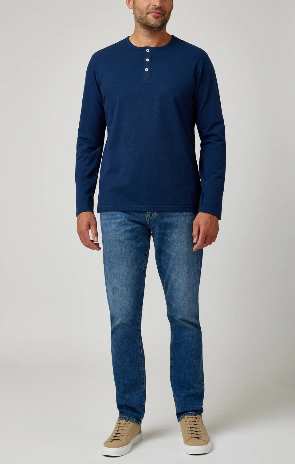 Stone Rose Slub Pique Ls Henley | Navy