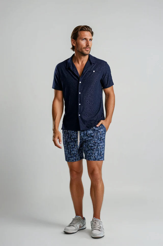STONE ROSE | PALMA - DIAMOND GEO RESORT SHIRT | DARK NAVY