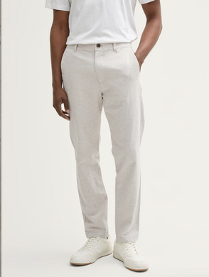 TOM TAILOR | RELAXED TAPPERED LINEN PANTS | BEIGE ABBEY STONE CHAMBRAY