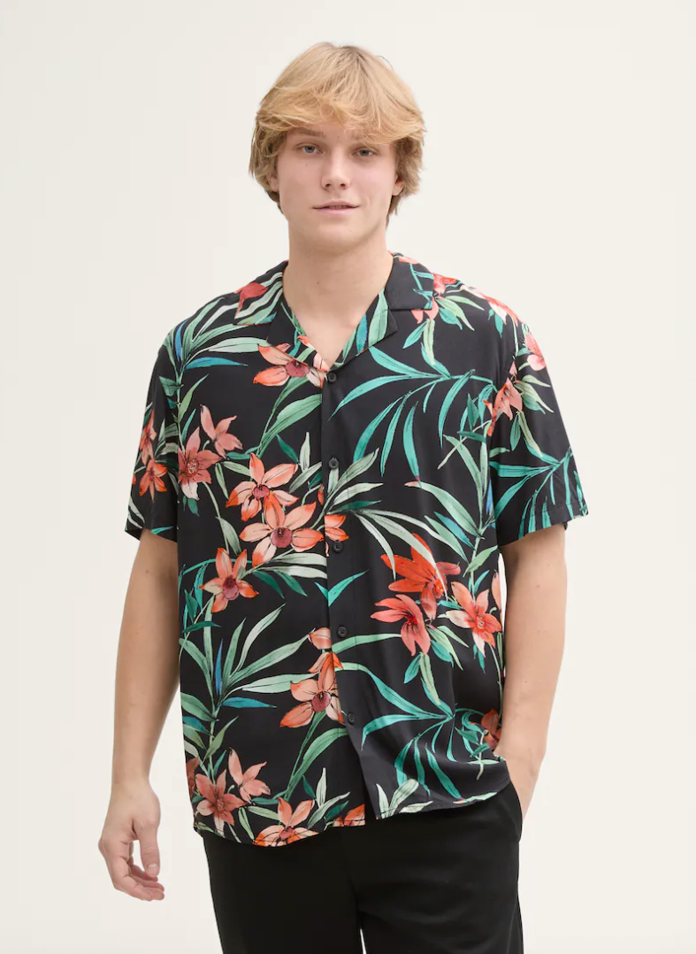 TOM TAILOR | RELAXED PRINTED SHIRT | BLACK BIG FLOWERY PRINT