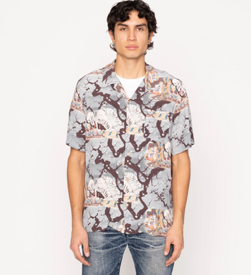 Naked & Famous | Aloha Shirt | Skeletons | Pale Blue
