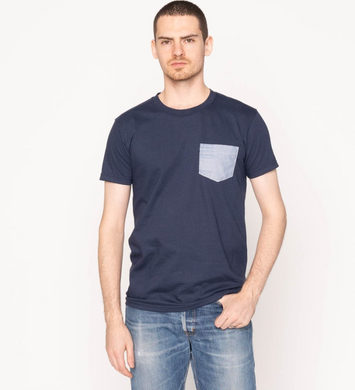 Naked & Famous | Pocket Tee | Dobby Patchwork | Blue