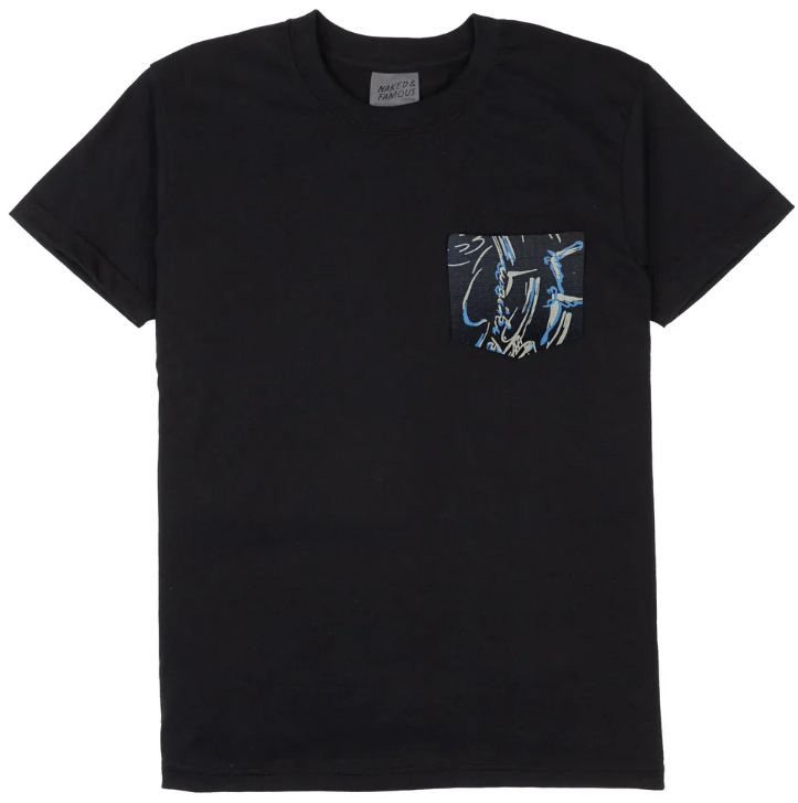 Naked & Famous | Pocket Tee | Waikiki Waves | Black