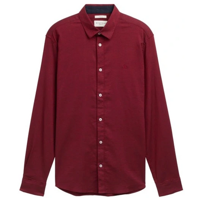 Tom Tailor |Structured Stretch Long Sleeve Shirt| Burgundy Red
