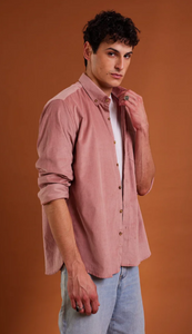 STONE ROSE | Long Sleeve Corduroy Shirt | Dark Pink