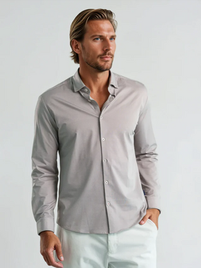 STONE ROSE | Long Sleeve Apex Pique Shirt | Dark Brown