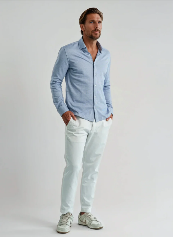 STONE ROSE | Origin Dry Touch Long Sleeve Pique Shirt| Blue Shadow