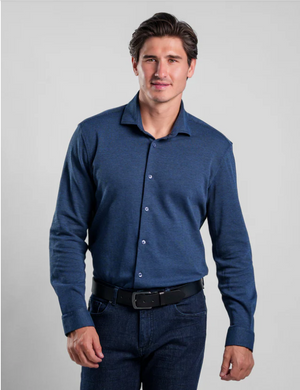 STONE ROSE |Origin Dry Touch Long Sleeve Pique Shirt| Navy