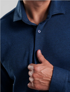 STONE ROSE |Origin Dry Touch Long Sleeve Pique Shirt| Navy