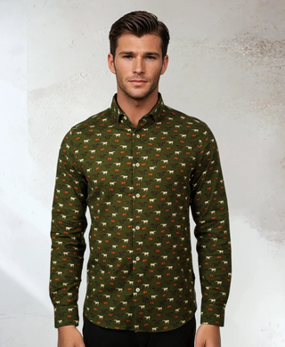 STONE ROSE | Long Sleeve woven Printed Wild Stallions shirt | Dark Green