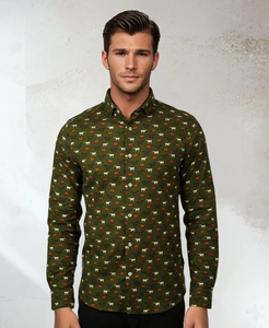 STONE ROSE | Long Sleeve woven Printed Wild Stallions shirt | Dark Green