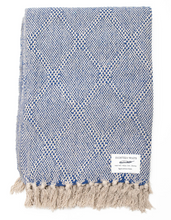 Load image into Gallery viewer, 18 Waits | Woven Blanket| Blue and Cream Herringbone Diamonds