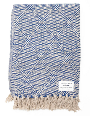 18 Waits | Woven Blanket| Blue and Cream Herringbone Diamonds
