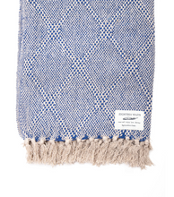 Load image into Gallery viewer, 18 Waits | Woven Blanket| Blue and Cream Herringbone Diamonds