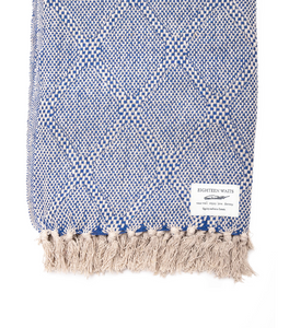 18 Waits | Woven Blanket| Blue and Cream Herringbone Diamonds