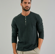 Load image into Gallery viewer, STONE ROSE | Long Sleeve 3-Button Henley| Charcoal