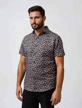 Load image into Gallery viewer, STONE ROSE | Short Sleeve Woven Printed Shirt| Beige (The Flamingo Affair)