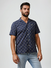 Load image into Gallery viewer, STONE ROSE | Short Sleeve Woven Printed Shirt| Dark Navy (A Pineapple a Day)