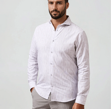 Load image into Gallery viewer, STONE ROSE | Long Sleeve Woven Linen Printed Shirt|  Pink Seabreeze Stripe