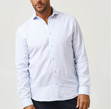 Load image into Gallery viewer, STONE ROSE | Long Sleeve Woven Linen Printed Shirt|  Light Blue Seabreeze Stripe