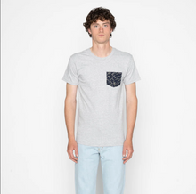 Load image into Gallery viewer, Naked &amp; Famous | Pocket Tee | Heather Grey + Matsuba Pine indigo
